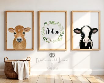 Farm nursery decor Nursery print farm animal print cow painting  Nursery Animal print Farm baby shower decor Nursery wall art flower crown