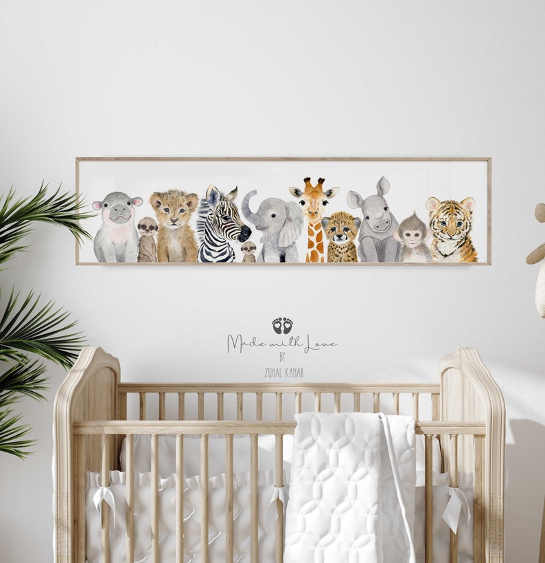 Safari Pano Nursery Print, Baby Animal Nursery Art, Safari Animal Watercolor, Jungle Baby Room Decor, Nursery Canvas Print, Canvas or PAPER image 4