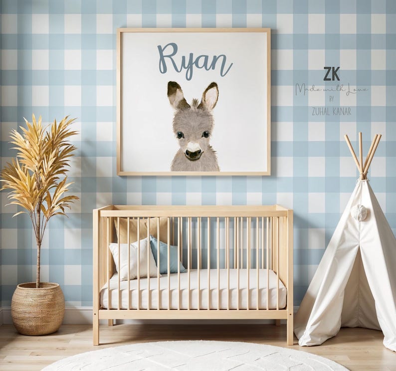 Impression d'art pour chambre d'enfant âne, art mural âne, décoration de chambre d'enfant, chambre de bébé, décoration de chambre de ferme, peinture d'âne, cadeau de chambre de ferme image 3