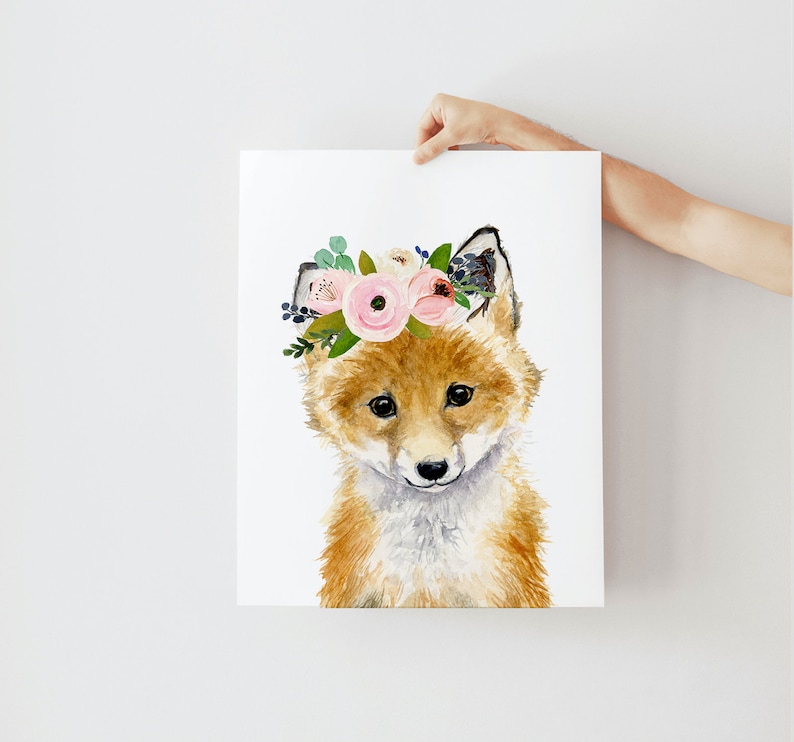 Woodland Nursery Decor, Nursery Prints, Nursery Wall art, Woodland Baby shower, Woodland Animal Print, Flower crown animals, Forest Nursery image 8