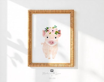 Watercolor Pig Nursery Print, Farm Baby Animal Prints, Baby girl room decor, Girl Grand kid gift , Farm Pig Wall Art, Farm Baby Sower gift