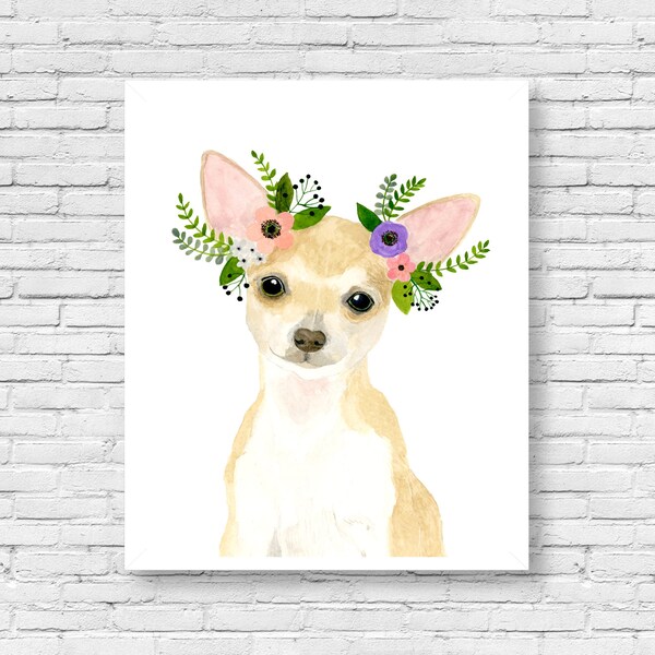 Watercolor chihuahua, watercolor dog, watercolor animal, kids posters, prints, nursery animals, nursery decor, watercolor puppy,