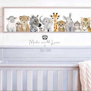 Safari Pano Nursery Print, Baby Animal Nursery Art, Safari Animal Watercolor, Jungle Baby Room Decor, Nursery Canvas Print, Canvas or PAPER image 3