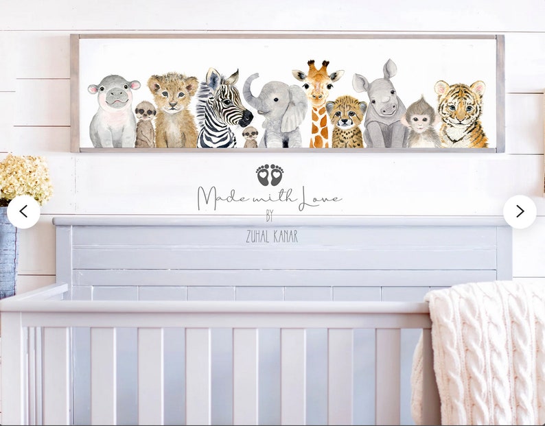 Safari Pano Nursery Print, Baby Animal Nursery Art, Safari Animal Watercolor, Jungle Baby Room Decor, Nursery Canvas Print, Canvas or PAPER 画像 3