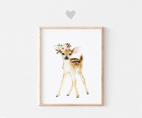 Woodland nursery deer decor, Woodland Nursery gift, Deer fawn Painting, deer fawn, Deer baby girl nursery fawn, deer nursery, deer painting