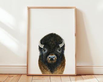 Impression artistique pour chambre d'enfant aquarelle bébé bison