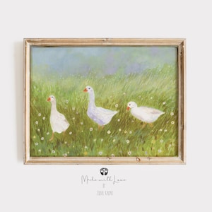 Walking White Geese Print, Geese PNursery Art Print, Duck Nursery Print, Farm Nursery, Farm Art Print, Vintage Style Nursery Print