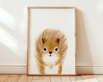 Squirrel Art print, Woodland animals nursery, Animal art, Baby room decor, Nursery wall art, Nursery prints, Baby animal print squirrel art