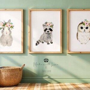 Eulenmalerei in Aquarell Optik, Eulenmalerei, Eulenmalerei, Blumenkinderzimmer, Babyparty-Dekor, Mädchen-Enkelgeschenk Bild 6