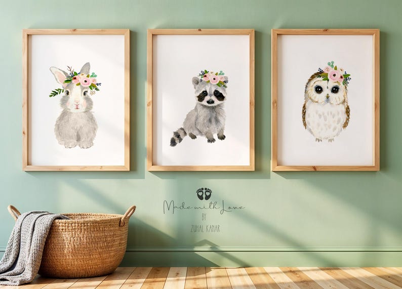 Eulenmalerei in Aquarell Optik, Eulenmalerei, Eulenmalerei, Blumenkinderzimmer, Babyparty-Dekor, Mädchen-Enkelgeschenk Bild 6