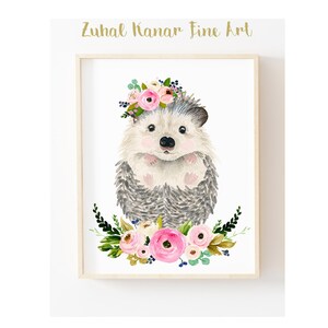 Floral baby hedgehog, Watercolor hedgehog,  Animal art, hedgehog baby, Animal Wall Art, Childrens Wall Decor, Kids poster, fox painting