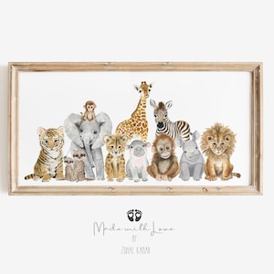 Safari Nursery Panoramic Decor,  Safari Baby Animal Nursery Art, Jungle Gender Neutral Baby Room Decor, Safari Nursery Print, PAPER + CANVAS
