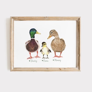 Duck Nursery Art Print, Watercolor Mallard Duck Print, Personalized Nursery Decor, Duckling Nursery Art, Giclee Art Print, Nursery Gift