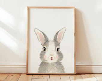 Woodland nursery rabbit print, Nursery bunny wall decor, Woodland nursery decor bunny babby shower gift, Bunny playroom decor bunny painting