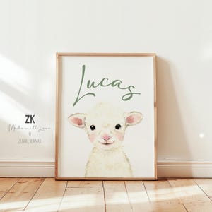 Watercolor lamb print, personalized nursery, farm nursery, lamb decor, farm animal lamb print, Neutral Nursery Prints, Baby Shower Gift image 3