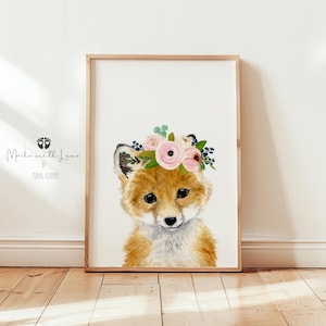 Fox nursery print, Woodland Nursery decor, Fox picture nursery art, Nursery Wall Art, Kids Room decor, fox painting, baby fox girl room
