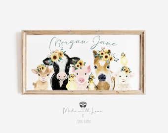 Farm Animal Watercolor Nursery Print, Baby Room Decor