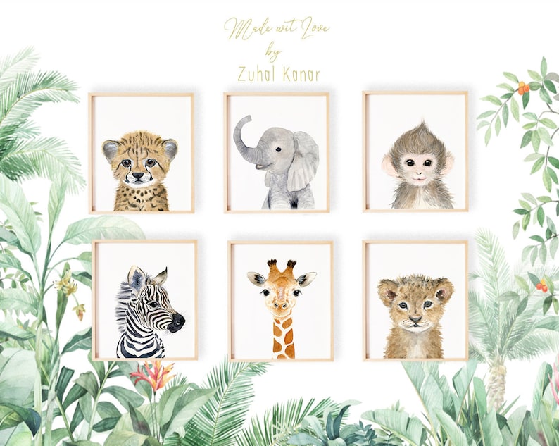 Safari Nursery Decor, Jungle Nursery Prints, Safari Nursery Art Print, Animal Art Elephant, Giraffe, Monkey, Cheetah, Lion, Zebra nursery 