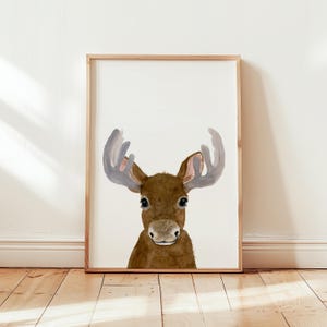 Watercolor Moose Art Print, Baby Moose Nursery Print, Nurse Wall Decor, Moose Toddler Room Decor, Decor, Moose Woodland Baby Shower Gift