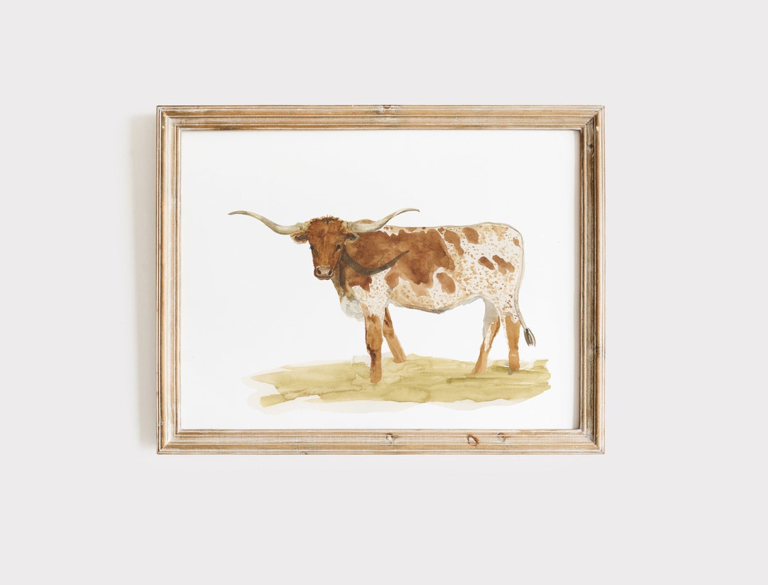Texas Longhorn Cow Art Print, Watercolor Longhorn Painting , Western ...