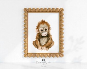 Baby orangutan art print, orangutan nursery print decor, nursey safari prints, Nursery Wall Decor, Jungle animal prints, nursery wall art