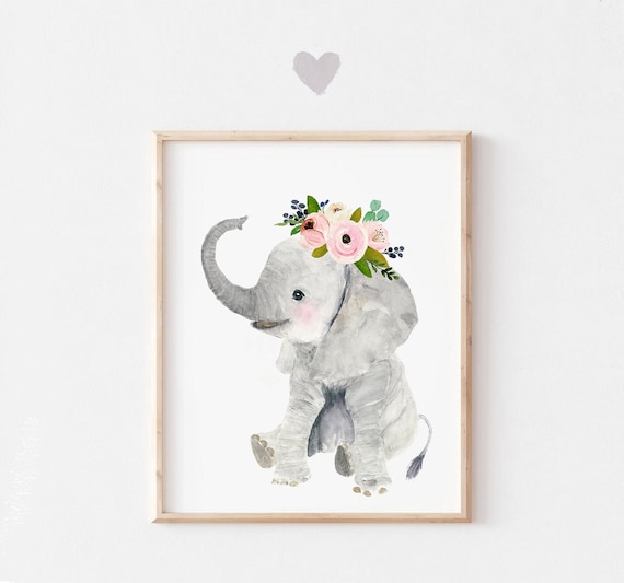 Elephant Nursery Art, Baby elephant animal print, Safari Animals, Safari nursery,Elephant Decor, baby shower gift, Baby Girl Nursery Safari
