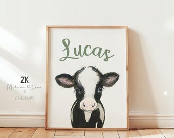 Watercolor cow calf print, Cow Painting,  Gender neutral Nursery Art Prints, Personalized Nursery, Baby shower gift, cow nursery decor