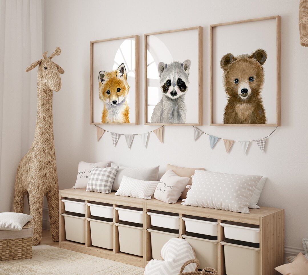 Woodland Nursery Print Set 3, Woodland Nursery Gift, Woodland Nursery
