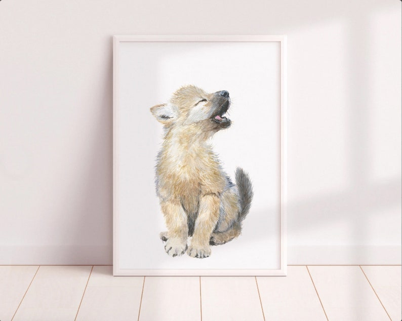 Wolf Nursery Print, Woodland wolf decor, Baby wolf paintings, Wolf cub Nursery Gift boy, Woodland Nursery Wall Decor, Wolf art wall decor image 3