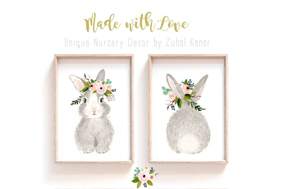 Nursery wall decor, Woodland nursery decor, Animal Prints, Baby girl nursery, Woodland baby shower gift, Rabbit nursery, bunny painting