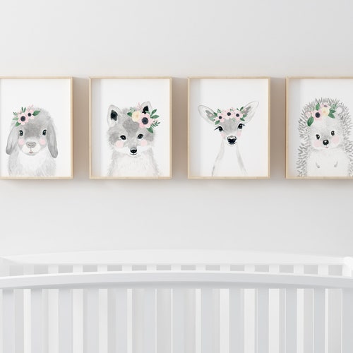 Animal Print Set Set of 4 Prints Bunny Fox Deerhedgehog Etsy Australia