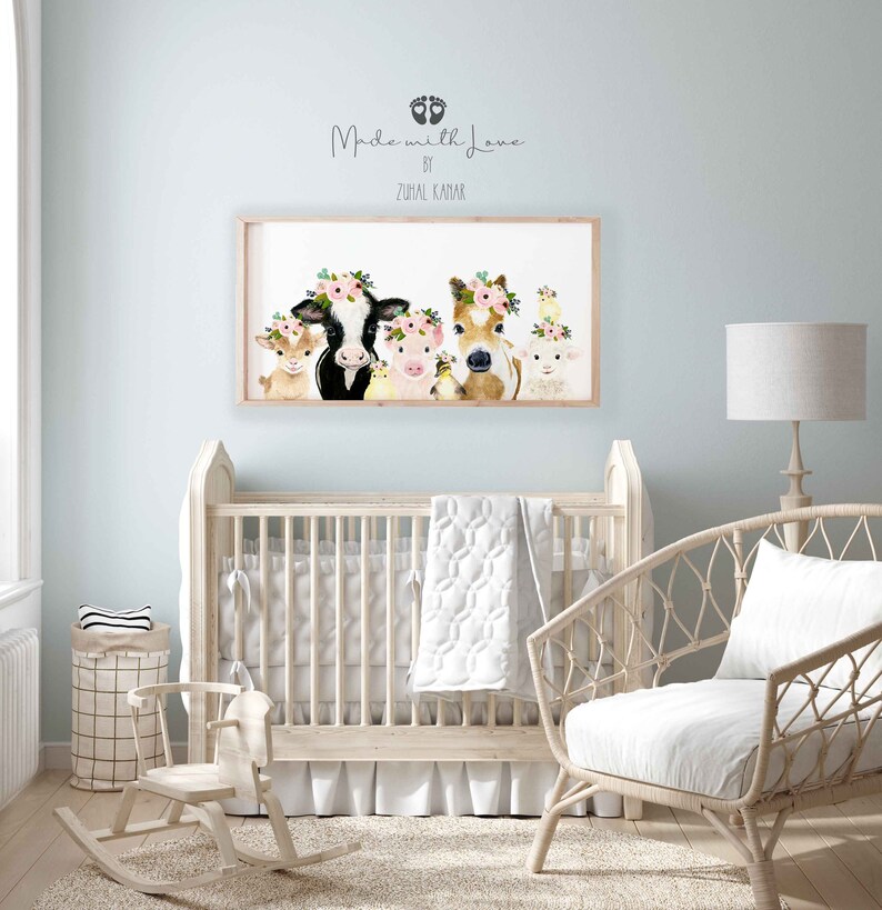 Farm Animal Watercolor Nursery Print, Baby Room Decor image 7
