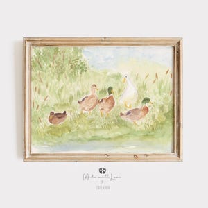 Aquarel wilde eend kunstafdruk, vintage kinderkamerdecoratie