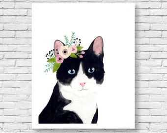 水彩猫、花冠猫、動物画、猫、水彩動物、森、子供向けポスター、子猫の