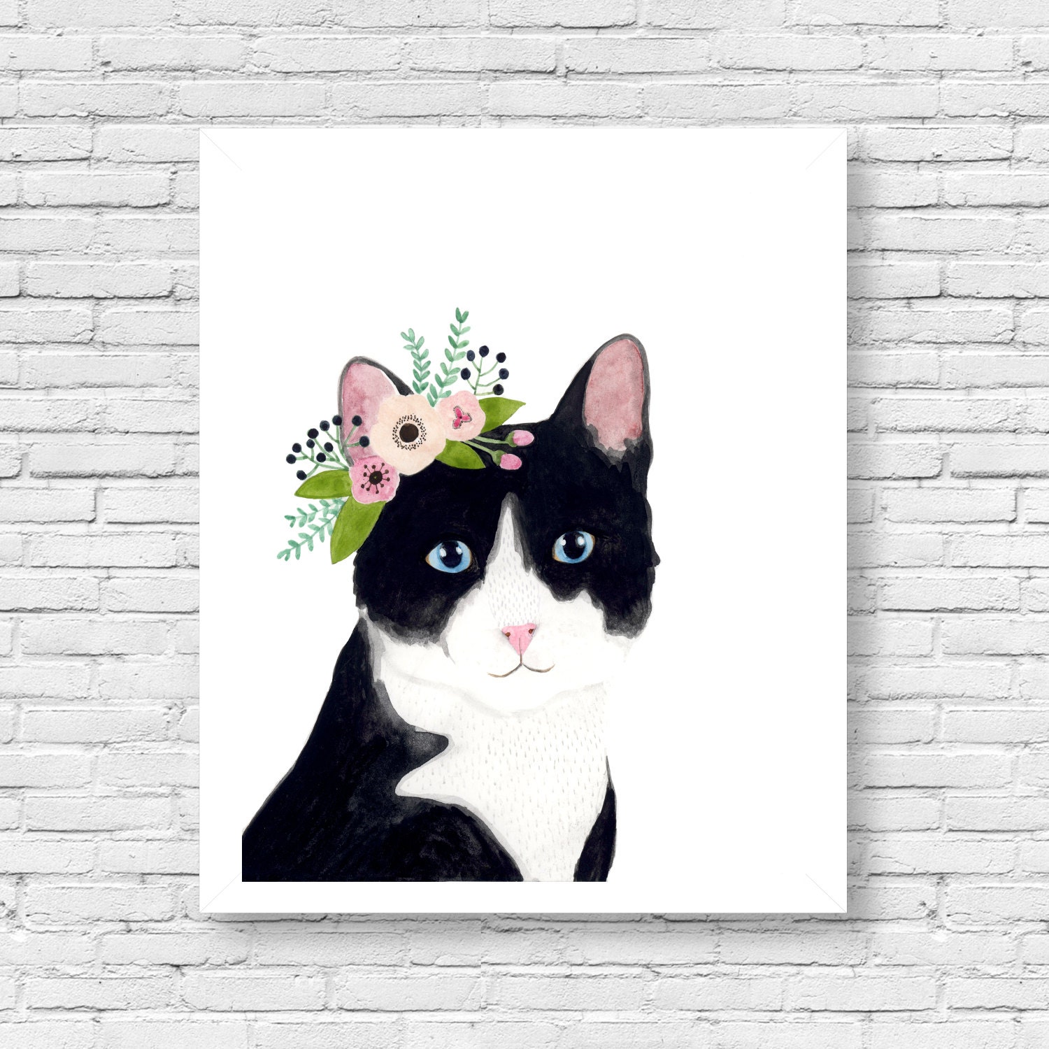 水彩猫、花冠猫、動物画、猫、水彩動物、森、子供向けポスター、子猫の