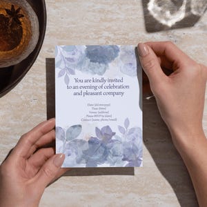 Modelo de convite floral editável | Convite para festa à noite | Convite para festa para impressão | Modelo A6 Canva