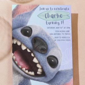 Lilo and Stitch birthday invitation, 2025 Lilo and Stitch movie theme, Live action Lilo and Stitch inviation