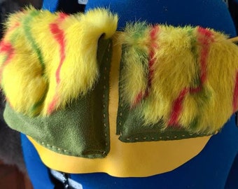 Handmade Leather Suede and Rabbit fur triple pocket Festival belt pouch adjustable with snaps closures