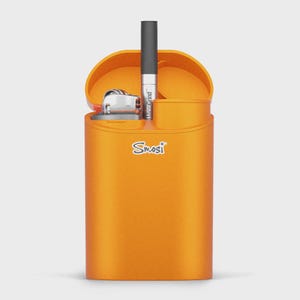 May include: Orange Smosi case with a lighter and a black and silver MicroGrind device inside. The case is open, revealing the contents. The Smosi logo is printed on the front of the case.