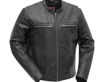 Men's Cowhide Leather Motorcycle Jacket | Winter Riding Coat