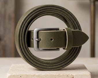 Crazy Horse Leather Belt: Gift for Dad, green leather belt, mens leather belt, gift for him, casual belt, Father’s Day Gift, Father Gift