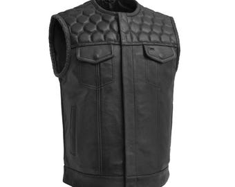 Men's Leather Motorcycle Club Vest: Gift for Dad, Men’s Black Leather Biker Vest, Father’s Day Present, Father’s Day Gift, Father Gift