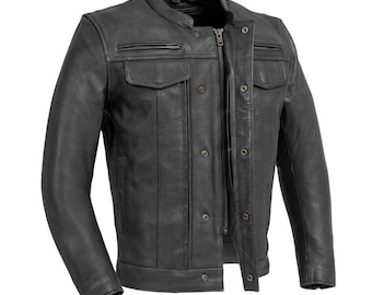 Raider Men's Motorcycle Leather Jacket | daddy and son gifts  | father gift, gift for dad, fathers day present, first fathers day gift