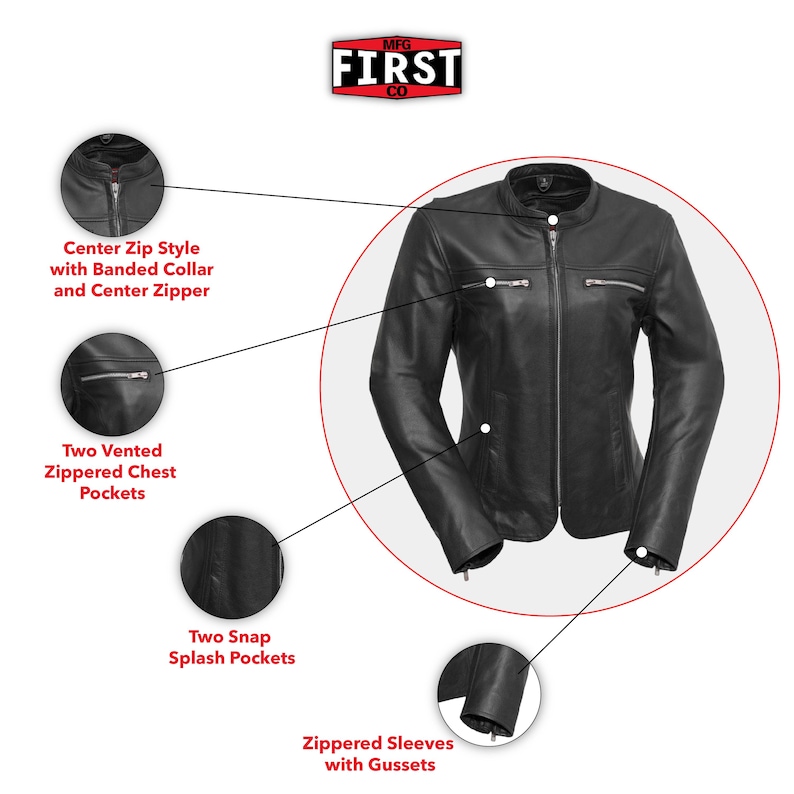 Women's Cowhide Leather Jacket - Lightweight Moto Biker Coat, womens leather jacket, women's motorcycle jacket, cafe racer jacket women image 4