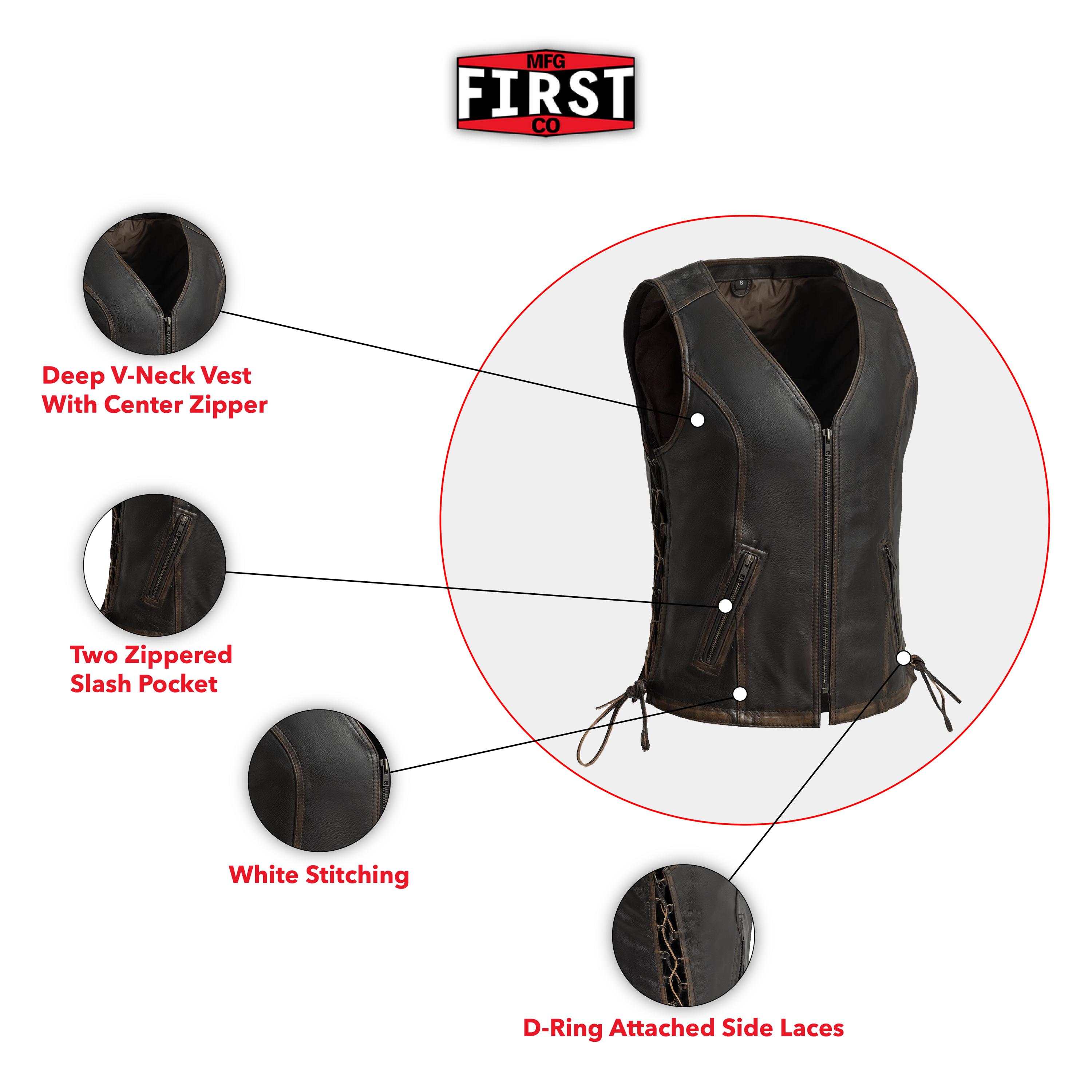 Women's Motorcycle Leather Vest:brown Beige Cowhide Riding Vest,fashion ...