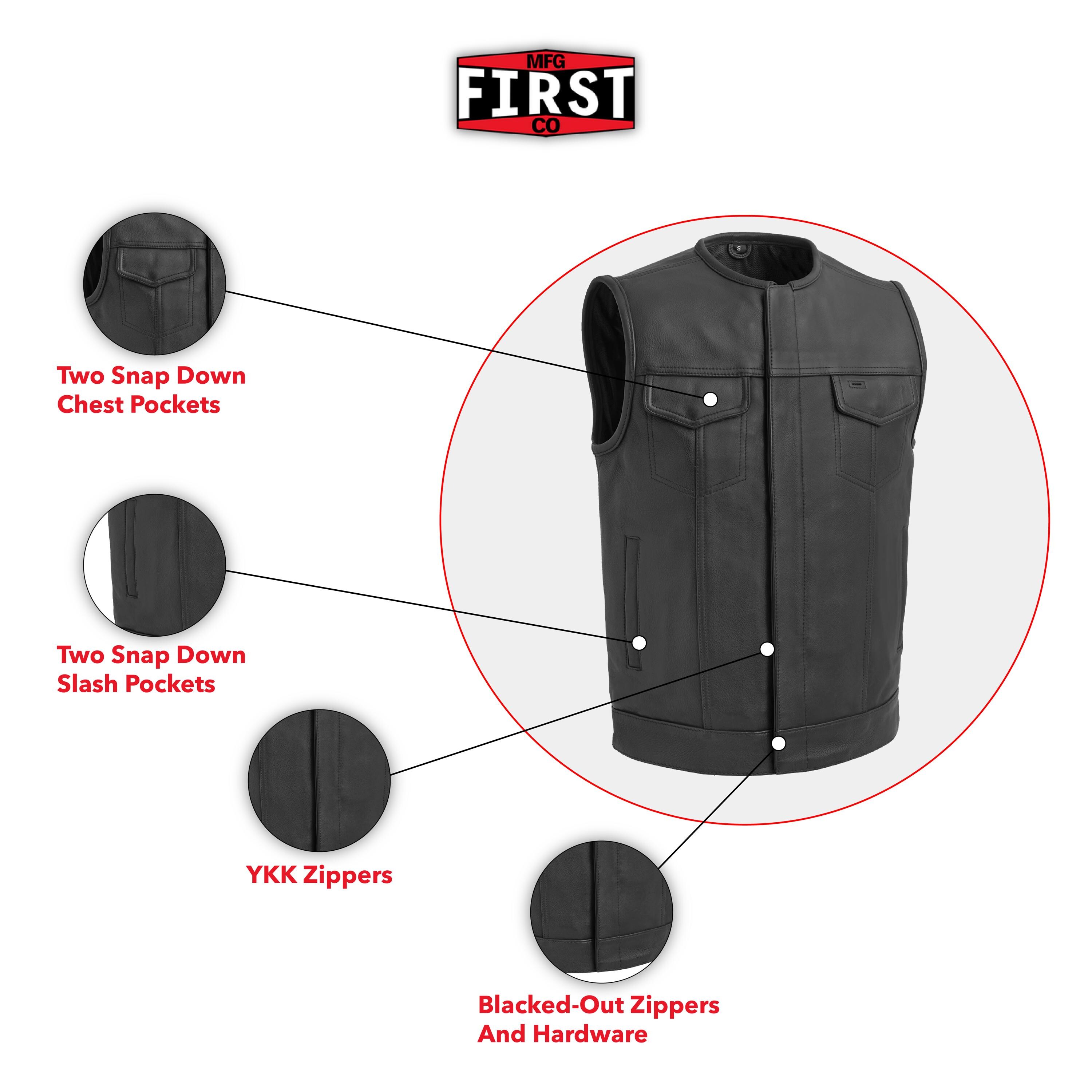 Men’s Club Style Leather Motorcycle Vest – MC Biker Cut With Concealed ...