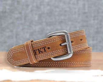 Handmade Heritage Ochre Leather Belt: Winter Gift for Him, Christmas Gift, Thanksgiving and New Year Gifts, Dark Brown