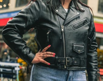 Cowhide Leather Motorcycle Jacket - Women's Winter Moto Riding Coat