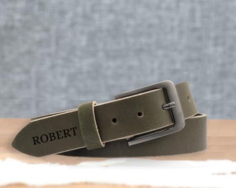 Personalized Forest Engraved Leather Belt: Handmade Buffalo Tan Belt, Winter Gift for Him, Christmas Gift, Thanksgiving and New Year Gifts