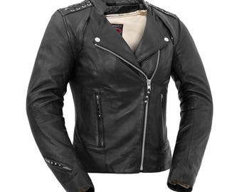 Black Widow Women's Sheep Leather Motorcycle Jacket – Moto Biker Coat